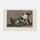 Francisco Goya, Dos a uno, meten la paja en el culo (Qué guerrero) (from The four additional plates for Los Proverbios), etching and burnished aquatint on laid paper