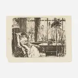 Childe Hassam, The Broad Curtain (Mrs. Hassam Knitting)