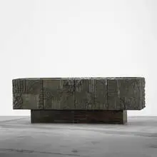 Paul Evans, cabinet, 1973, bronzed resin, lacquered steel, slate