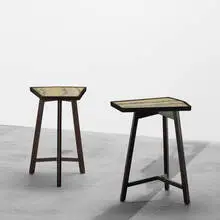 occasional tables, pair by Edward Wormley, c. 1962, mahogany, glass mosaic inlay, sold Sep 2011