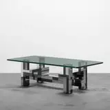 Paul Evans, Cityscape coffee table, c. 1970, chrome-plated steel, enameled steel, glass
