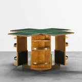 1940s, game table, leather, brass, yew wood