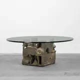 Vladimir Kagan, Plynth coffee table, model 6713, 1967, glazed stoneware, glass