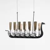 Bertil Vallien, hanging candelabra, c. 1965, wrought iron, bronze, glass