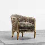 attribution Paul Follot, lounge chair, c. 1920, upholstery, carved and gilt wood