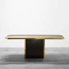 Georges Mathias, dining table, c. 1980, etched brass, brass, laminate
