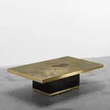 Georges Mathias, illuminated coffee table, 1981, etched brass, laminate, agate