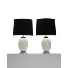 table lamps model 3298, pair by Tomaso Buzzi, c. 1935, glass, brass, lacquered wood, sold Sep 2011