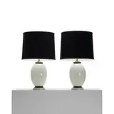 Tomaso Buzzi, table lamps model 3298, pair, c. 1935, glass, brass, lacquered wood