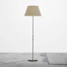 André Arbus, floor lamp, c. 1945, nickel-plated brass, parchment