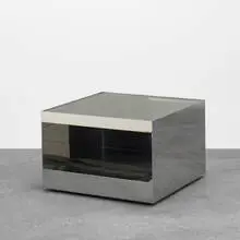 Joseph D'Urso, low rolling table, model 6022T, 1980, stainless steel, safety glass