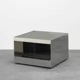 Joseph D'Urso, low rolling table, model 6022T, 1980, stainless steel, safety glass