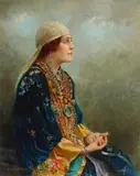 Richard Newton Jr., A portrait of a young woman in a headscarf, oil on canvas