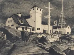 Stow Wengenroth, New England coastal scene (three works), ink and traces of pencil on paper laid down on board
