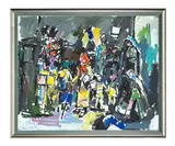 Pinchas Litvinovsky, Standing figures in grey, oil on canvas