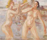 Rolf Rude, Frolicking in the water, oil on panel