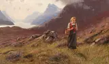 Hans Dahl, A girl knitting in a Norwegian landscape