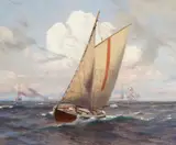 Nils Hansteen, Ships at sea, oil on canvas