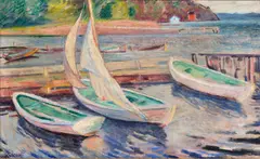Arne Kavli, On the docks, oil on canvas