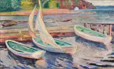 Arne Kavli, On the docks, oil on canvas