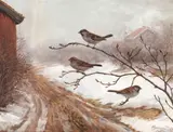 Anders Abrahamsen Kongsrud, A winter scene with birds, oil on canvas