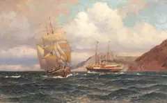 Nils Hansteen, Ships at sea, oil on canvas
