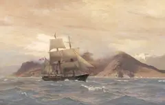 Nils Hansteen, A ship at sea, oil on canvas