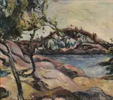 A coastal landscape by Continental School, oil on canvas, sold Apr 2023