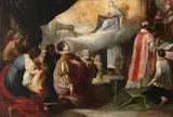 A vision of the Virgin appearing to a young nobleman during mass by Italian School, oil on canvas, sold Apr 2023