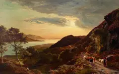 Sunset over the estuary by Sidney Richard Percy, oil on canvas, offered Apr 2023