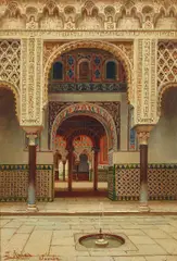 José Arias Ramírez, A palace courtyard, oil on panel