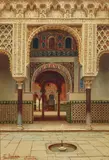 José Arias Ramírez, A palace courtyard, oil on panel
