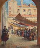 Luigi Moretti, At the market, oil on canvas