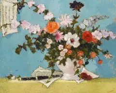 Dietz Edzard, A floral arrangement with a clarinet and sheet music, oil on canvas