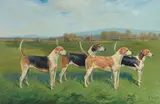 George Paice, Prize fox hounds in a landscape (a pair), both oil on canvas