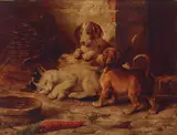 Carl Reichert, Time to play; Cautious friends (a pair), both oil on panel