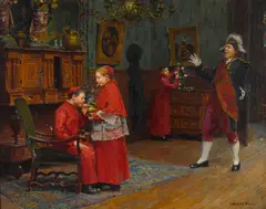 Mischievous altar servers by Paul Chocarne-Moreau, oil on canvas, offered Apr 2023