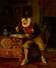 Francesco Brunery, A cavalier perusing a book, oil on canvas