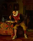 Francesco Brunery, A cavalier perusing a book, oil on canvas