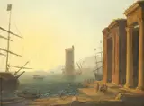 Claude Lorrain, A Mediterranean harbour with shipping at anchor, oil on canvas