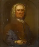 Portrait of a gentleman, half length, in a brown coat, within a painted oval by English School, oil on canvas, sold Feb 2023