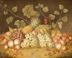 George Gray, A still life of grapes, peaches, pineapple and other fruit, oil on canvas