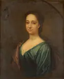Portrait of a lady, half length, in a blue dress, within a painted oval by English School, oil on canvas, sold Feb 2023