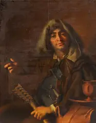 Giuseppe Bonito, A seated man holding a lute, oil on canvas