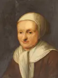 A bust portrait of a woman wearing a white cap and shawl by Dutch School, oil on panel, sold Feb 2023