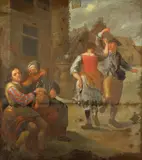 Flemish School, Figures dancing and merrymaking before an inn, oil on canvas