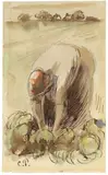 Femme se cambrant by Camille Pissarro, Um 1890, Aquarell und Feder in Braun über Bleistift auf Papier (aus einem Skizzenbuch), sold Nov 2011