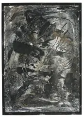 Emilio Vedova, Sarajevo 93-17, 1993, Mischtechnik auf Bütten, auf Hartfaser montiert, im Künstlerrahmen