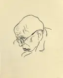 Porträt Max Herrmann-Neiße by George Grosz, 1925, Kreide auf Papier (aus einem Skizzenblock), sold Nov 2010