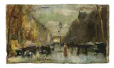 Lesser Ury, Boulevard in Paris, 1928, Öl auf Leinwand, auf Pappe aufgezogen